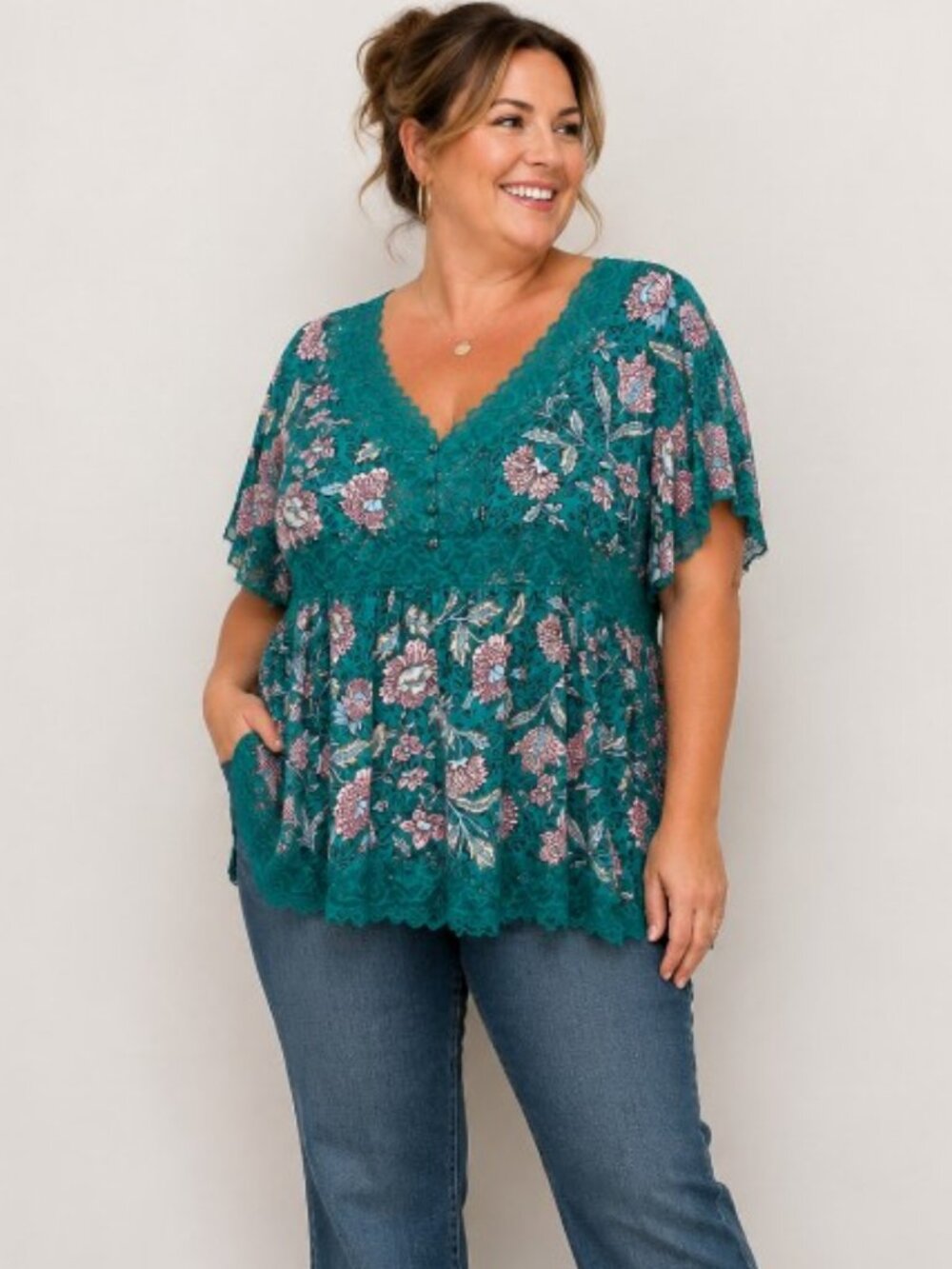 Torrid Super Soft Floral Lace Babydoll Top Plus Size 1X Boho